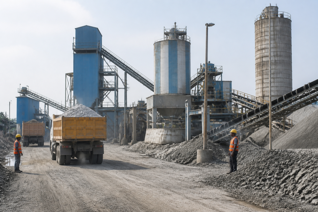 Industrial plant and material handling infrastructure representing Raghav Productivity’s planned Odisha silica plant