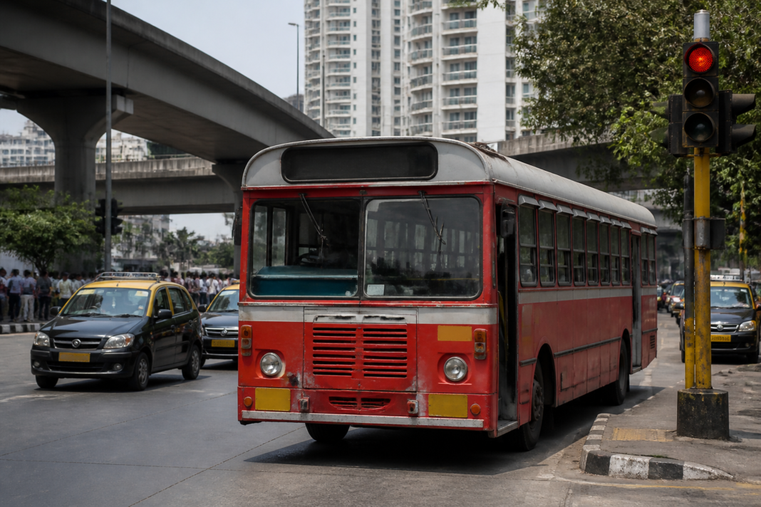 BEST bus at a Worli traffic signal in Mumbai after a fatal road accident