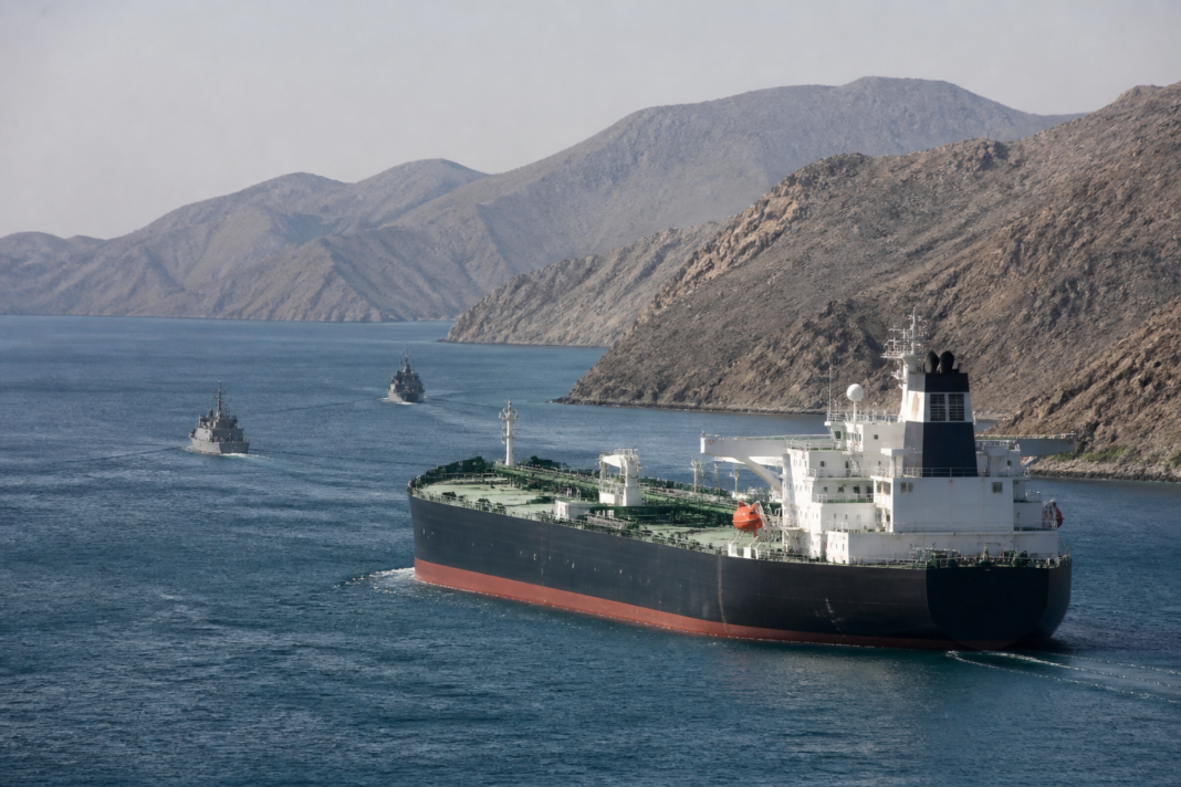Oil tanker traffic near the Strait of Hormuz amid heightened maritime security and regional shipping tensions