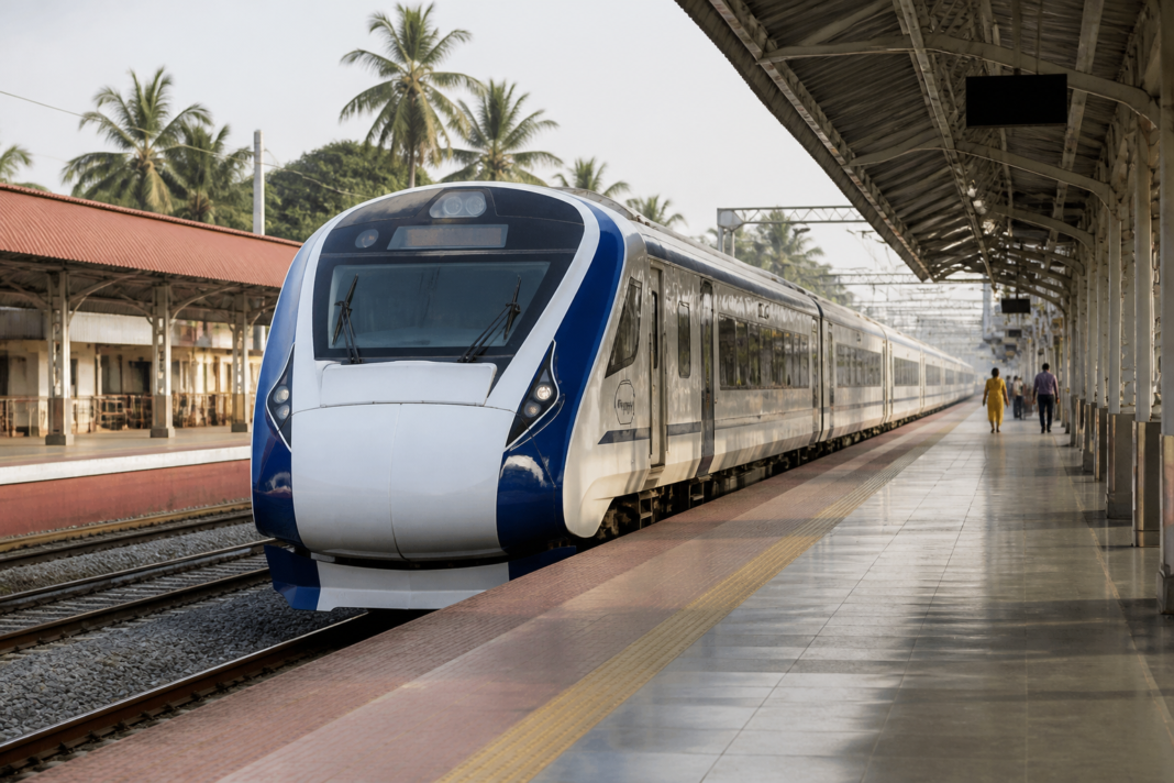 Vande Bharat Express train at a railway station, illustrating the proposed Tirupati–Shivamogga service via Bengaluru