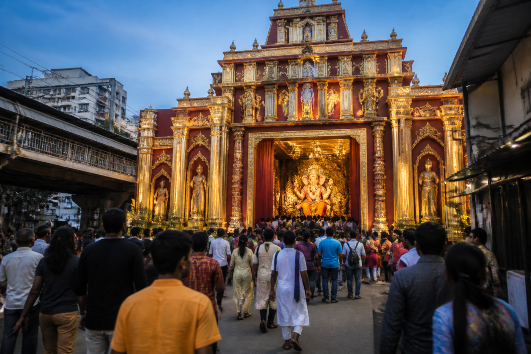 GSB Ganpati idol and decorated festival pandal in Mumbai during Ganeshotsav