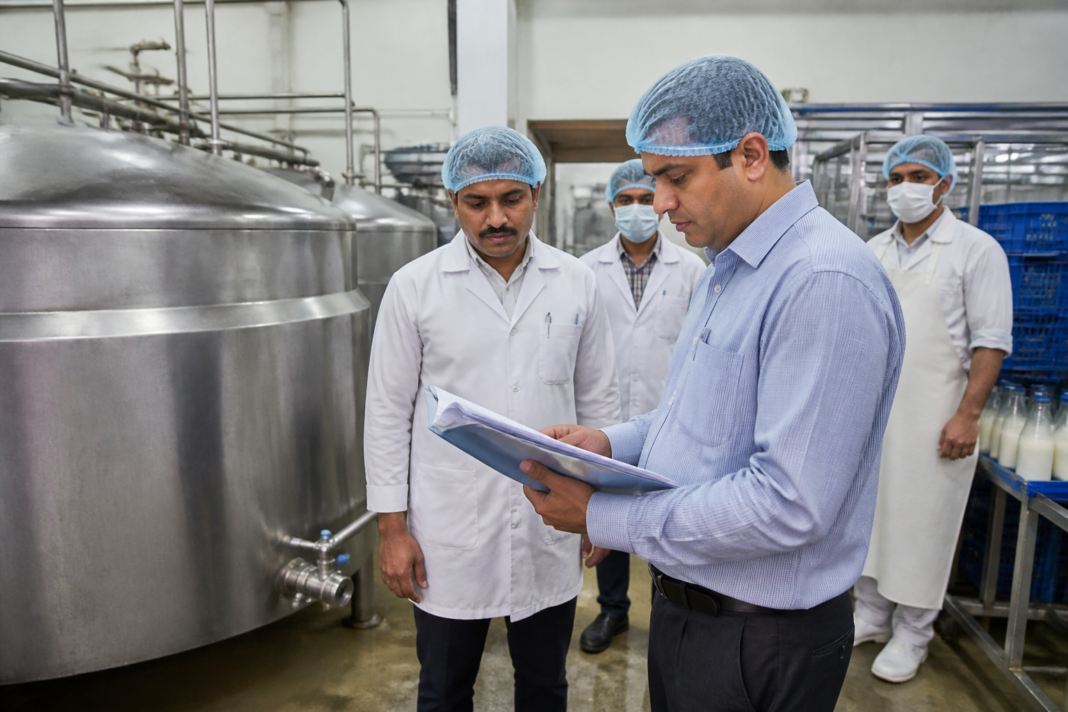 Food safety inspection at a commercial dairy facility in Mumbai related to an FDA licence suspension case