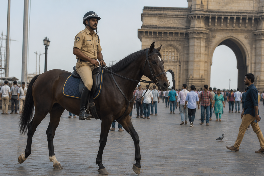 Mumbai Police mounted unit horse and rider during a patrol or ceremonial deployment