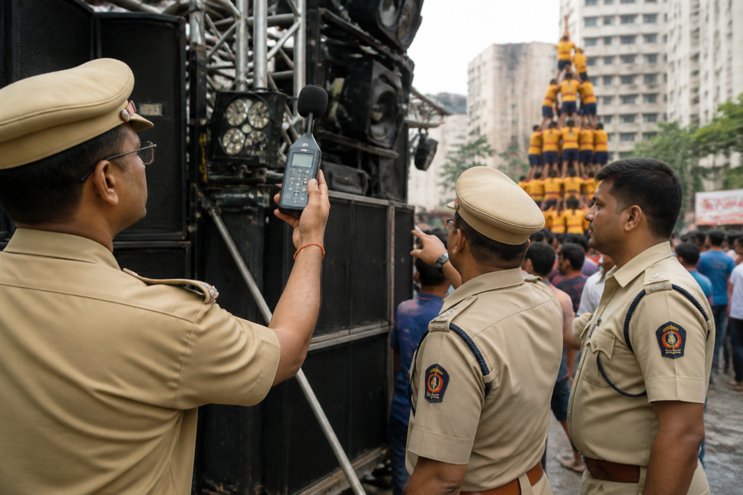Sound system equipment seized by Pune Police during a noise pollution enforcement operation at Dahi Handi celebrations