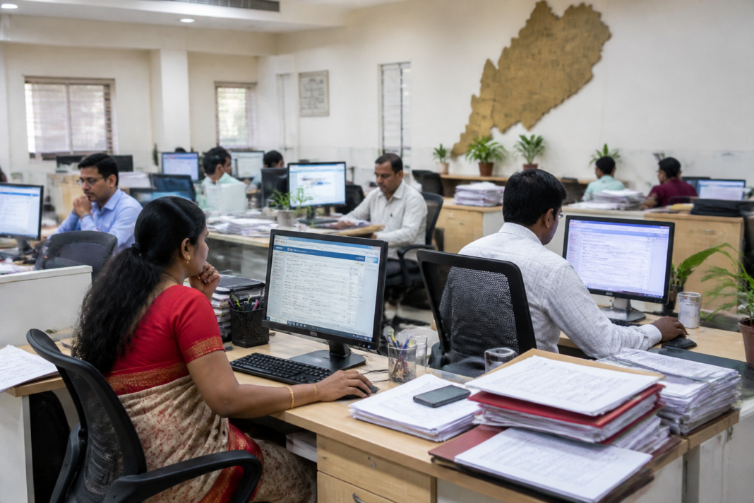 Odisha digital governance platform displayed on a government office workstation