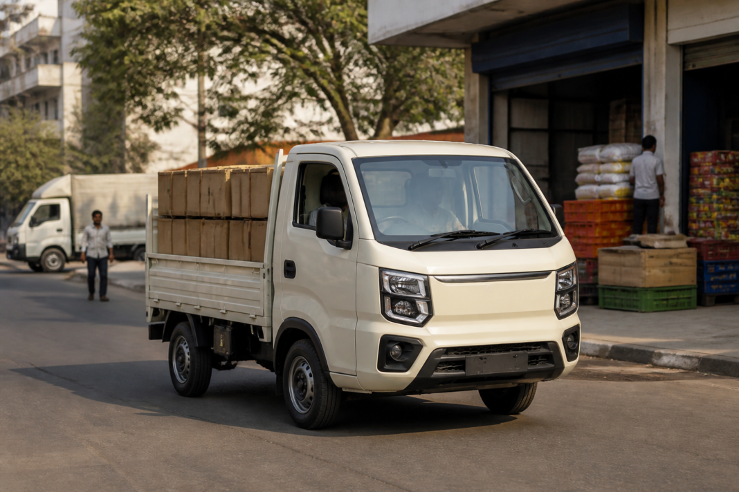 Mahindra Veero small pickup displayed in a clean commercial vehicle setting
