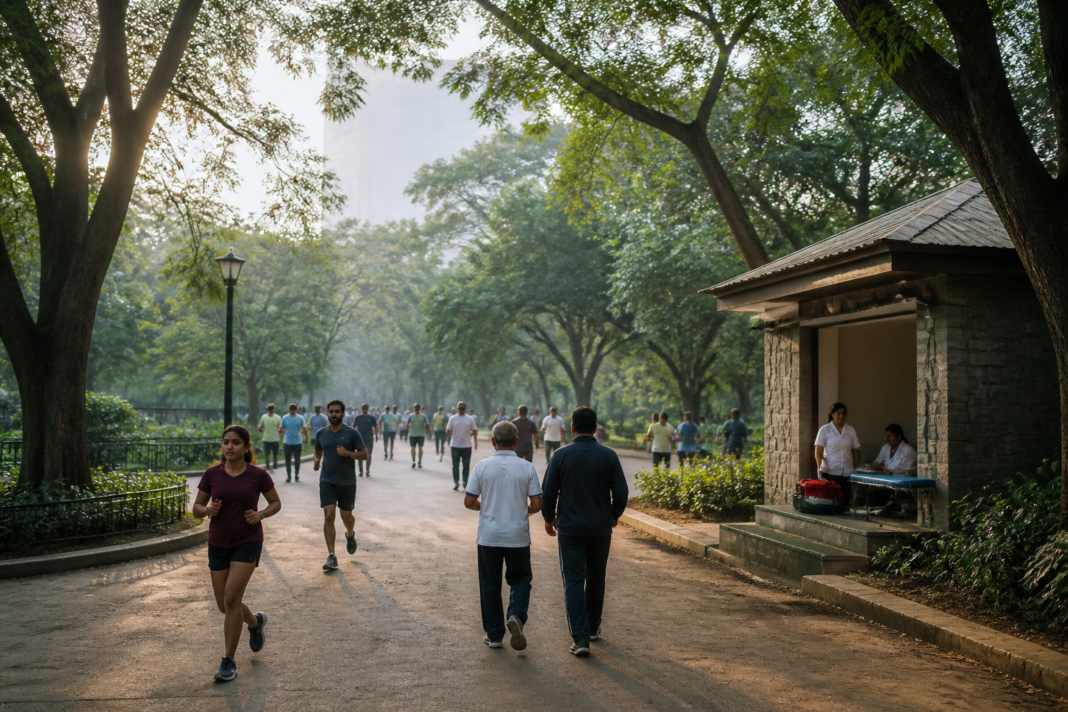 Visitors and walkers inside Cubbon Park in Bengaluru, where residents have sought an on-site health centre and first-aid facilities