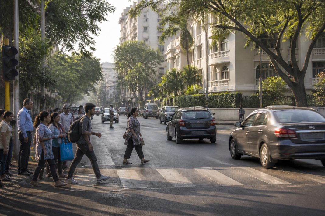 Traffic moving near a Bandra West road crossing in Mumbai, illustrating the Bandra car accident case