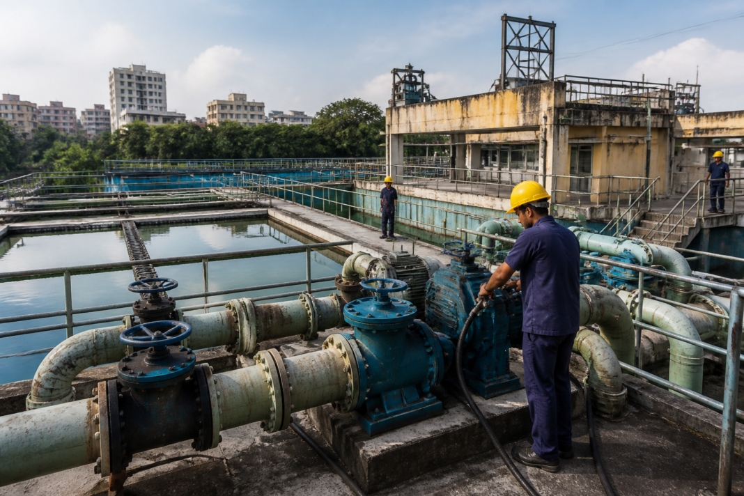 Pune water supply infrastructure near a municipal water-treatment facility ahead of a scheduled September 10 shutdown