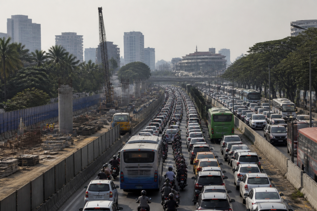 Traffic congestion on a Bengaluru road illustrating the city’s air pollution challenge
