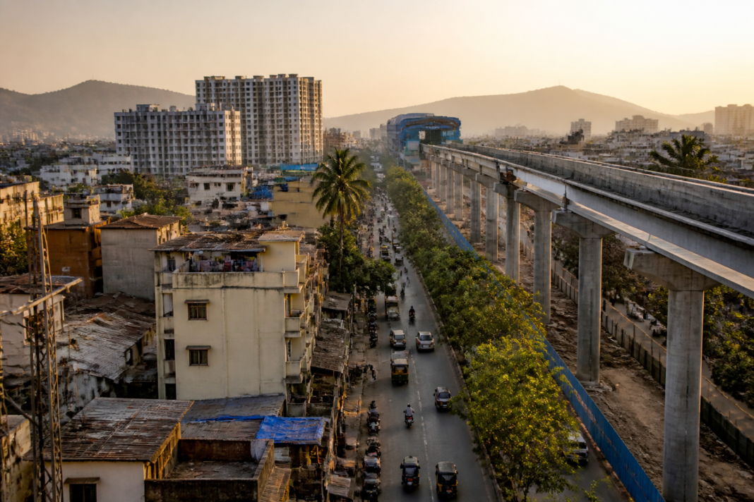 Proposed Thane internal metro route area near Lokmanyanagar and Upvan, showing dense housing and urban roads