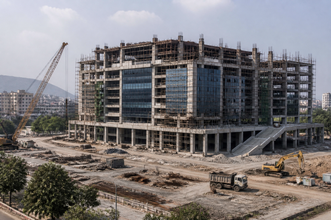 Proposed Panvel municipal headquarters project representing the Swarajya civic building and its cost escalation
