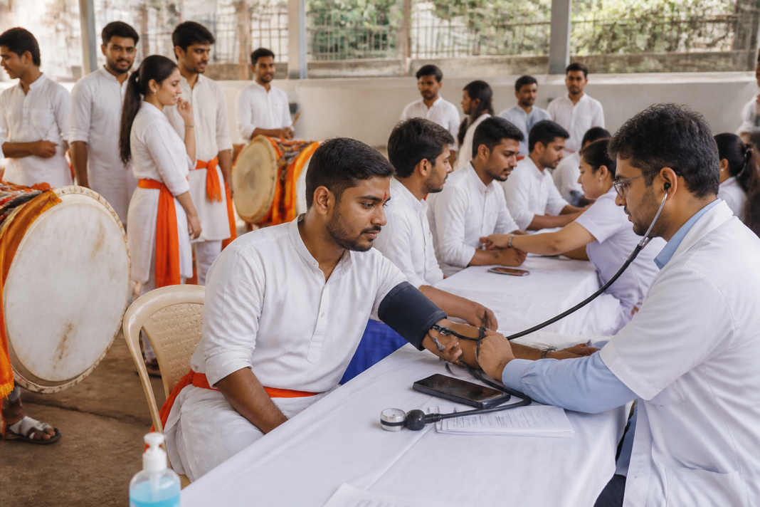 Pune dhol-tasha performers taking part in a health screening ahead of Ganeshotsav processions