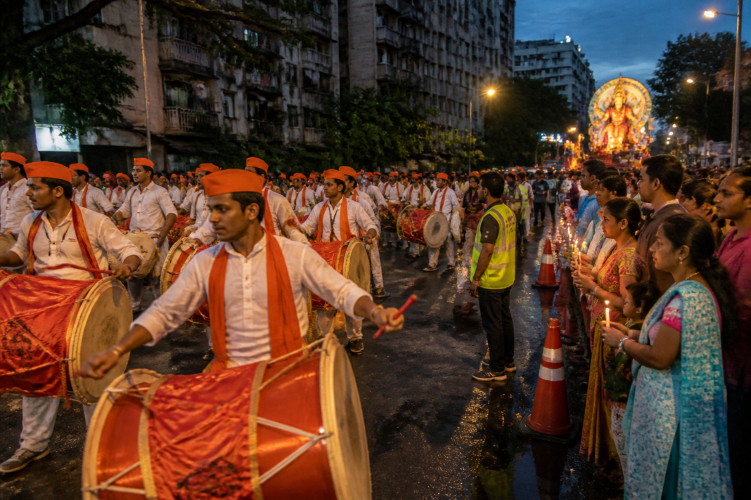 Ganeshotsav procession in Kalyan with traditional musicians and citizens campaigning against loud DJ systems