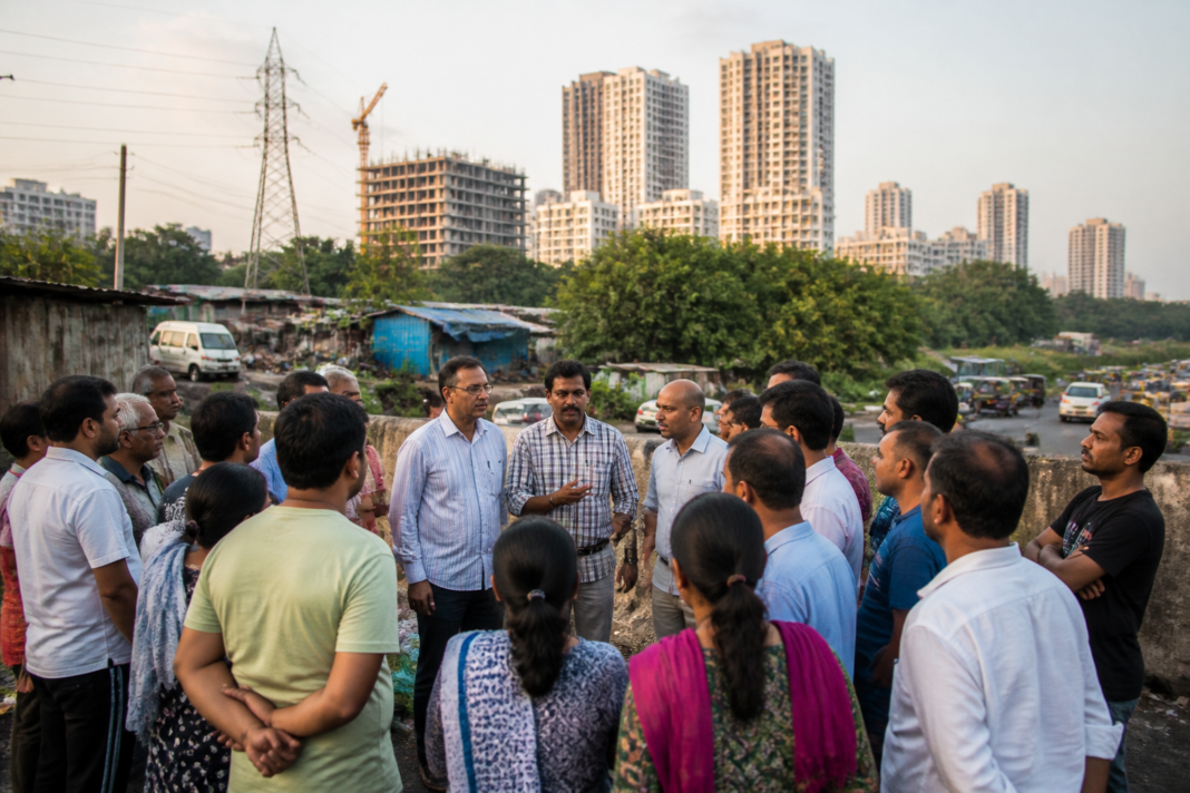 Aaditya Thackeray meeting residents near the proposed Thane internal circular metro area in Balkum