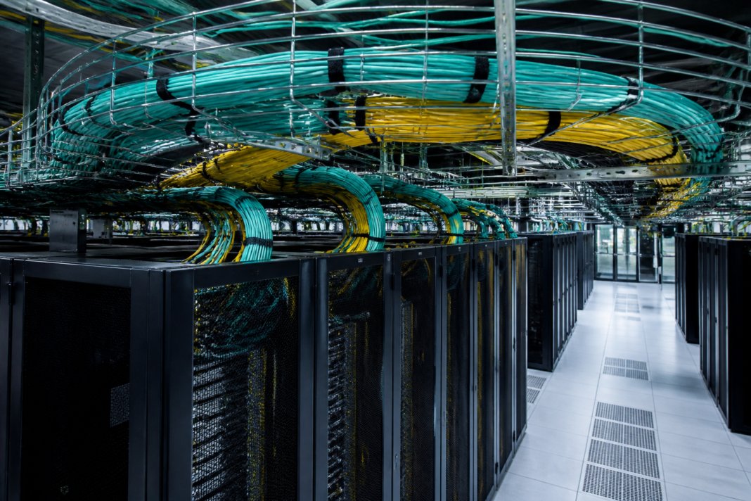 Optical fibre cables and digital connectivity infrastructure inside a modern Indian data centre