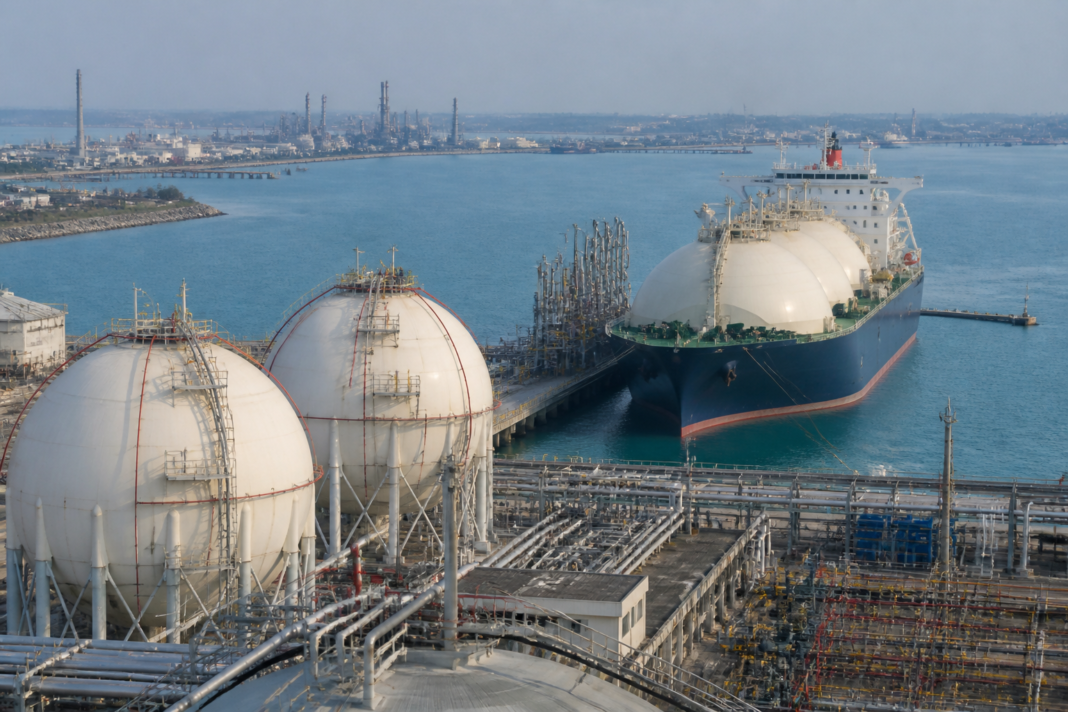 LPG storage tanks and port infrastructure representing India’s shifting LPG imports from the Middle East to the United States