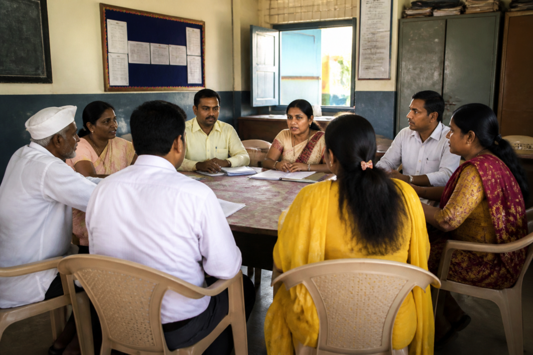 School management committee members meeting at a Maharashtra public school