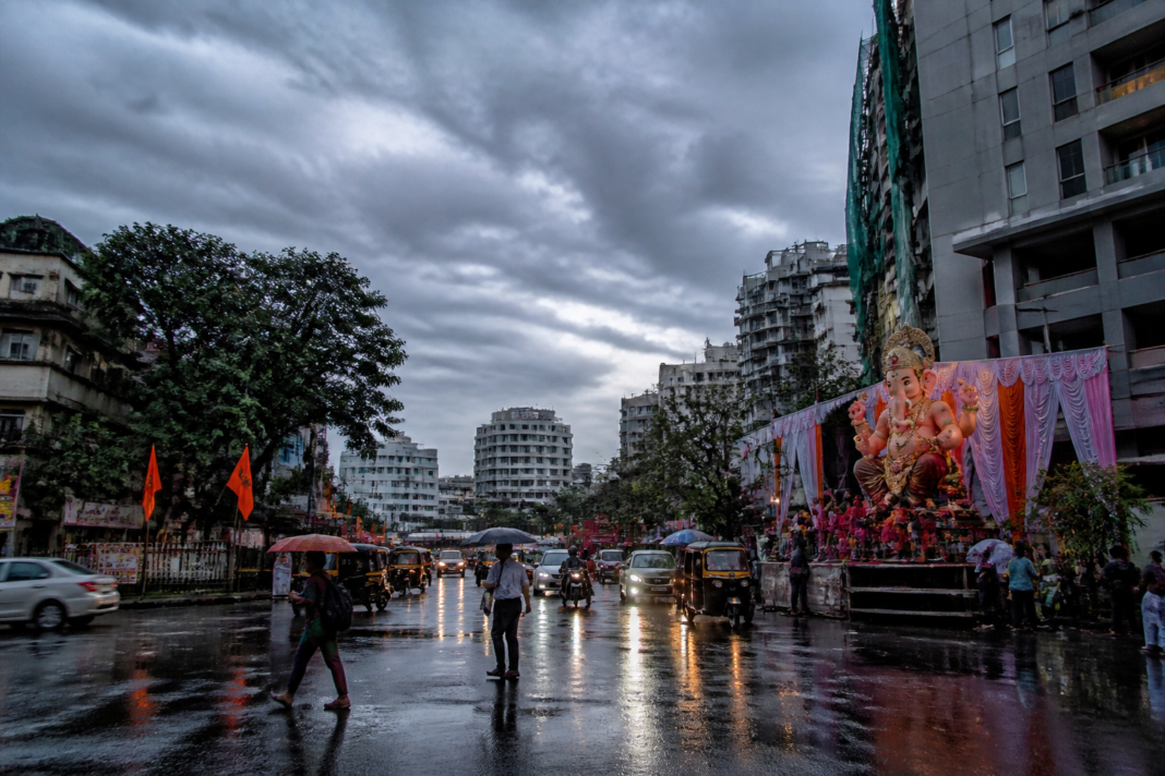 Rain clouds over Pune streets during the Ganesh festival season