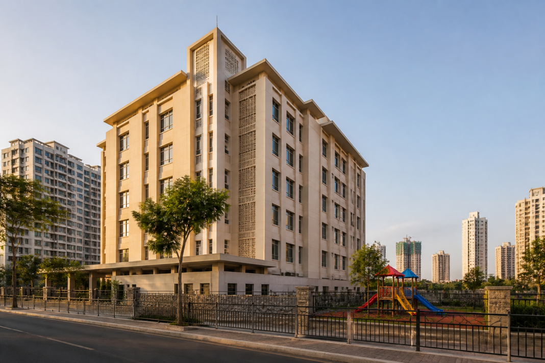 Seven-storey municipal school building proposed for a CBSE school in Kavesar, Ghodbunder, Thane