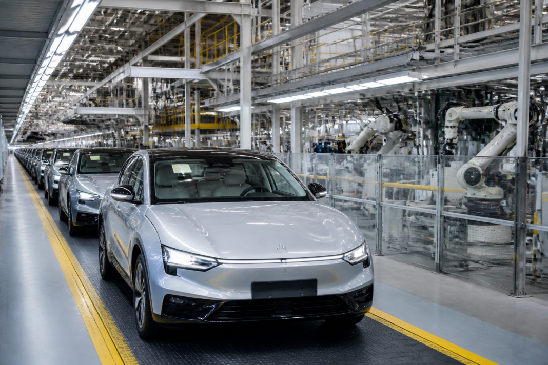 Chinese car factories and vehicle production infrastructure at an industrial manufacturing site