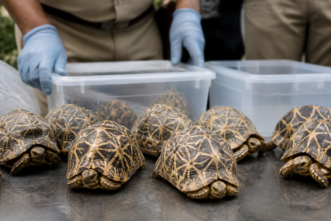 Indian Star Tortoises seized by the DRI in Bengaluru during an alleged wildlife-trafficking operation