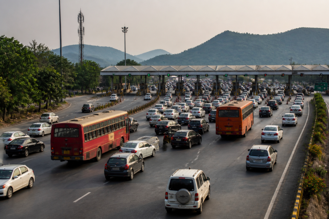 Vehicles travelling on a highway towards Konkan during Ganeshotsav 2026