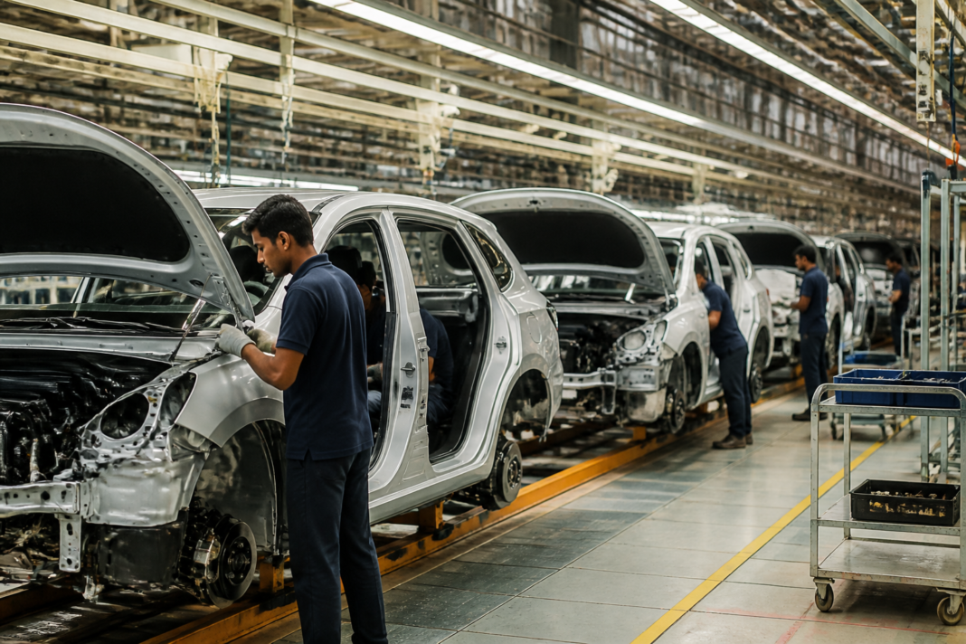 JSW Volkswagen India JV represented by a modern passenger vehicle manufacturing facility and automotive assembly line in India