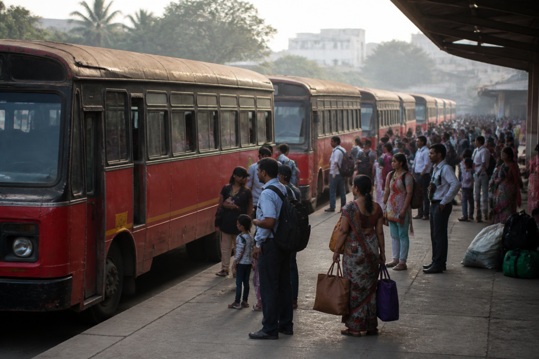 ST buses prepared for Ganeshotsav passengers at the Panvel bus depot