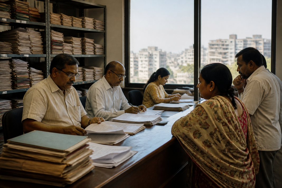 Pune Municipal Corporation property tax records and civic administration offices in an urban governance setting