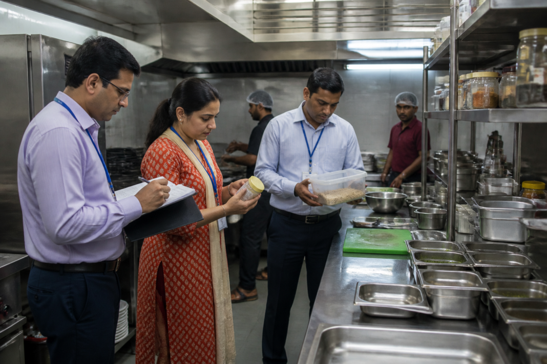 Food safety inspection at a restaurant kitchen in Juhu, Mumbai