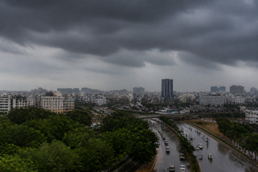 Rain clouds over Hyderabad during Telangana's rainfall deficit and delayed September monsoon