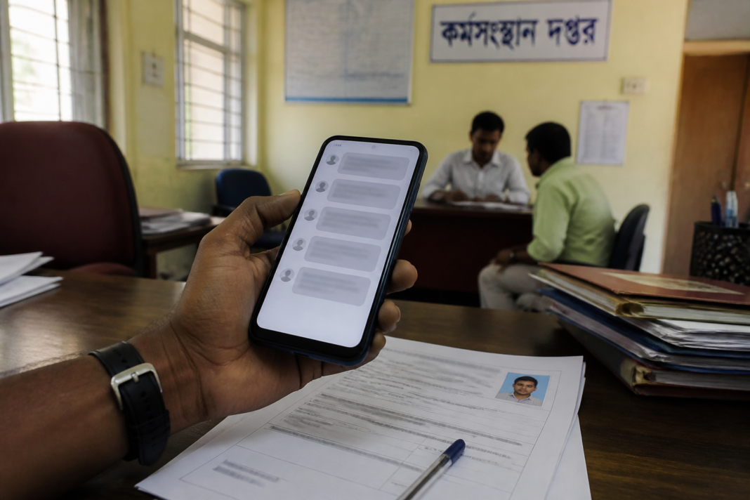 Representative image of a phone displaying a suspected recruitment fraud message in West Bengal