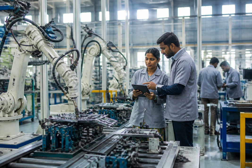Industrial robotic equipment and autonomous systems operating inside a Tamil Nadu manufacturing facility