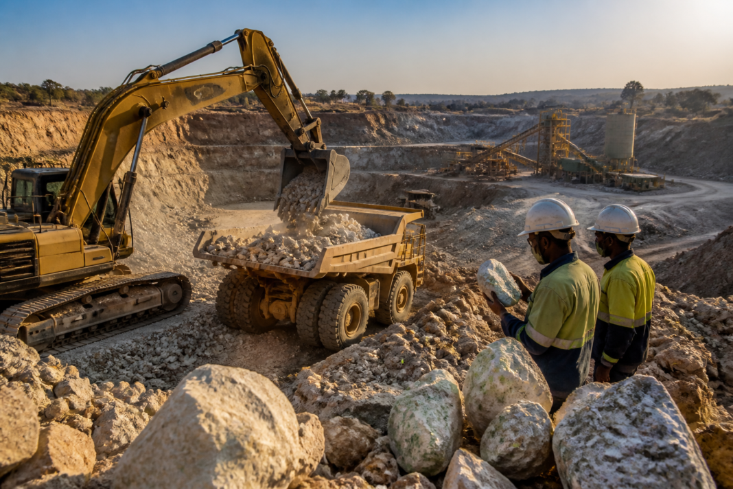 LOHUM lithium mining operation with excavated ore at a Zimbabwe mine