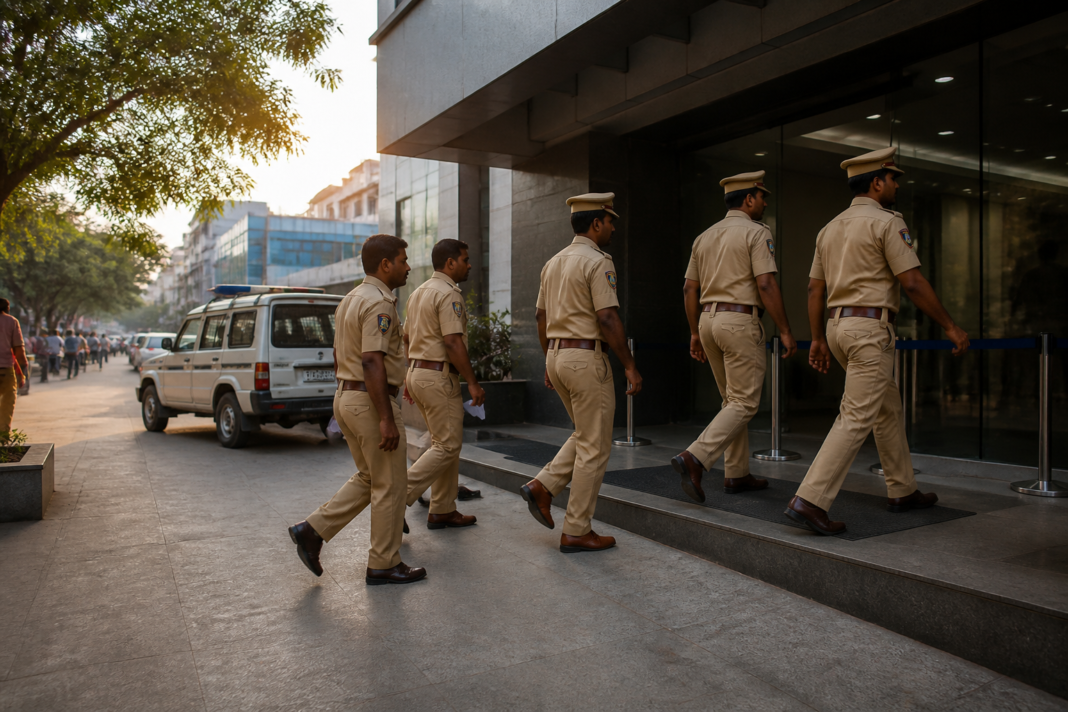 Hyderabad constable suspended in a social media case, with Cyberabad Police headquarters imagery.