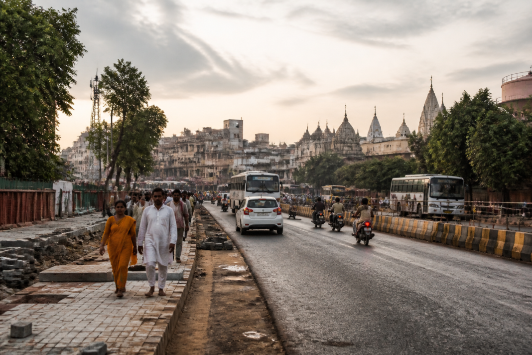 Mathura Vrindavan development road and pilgrimage infrastructure near the Yamuna