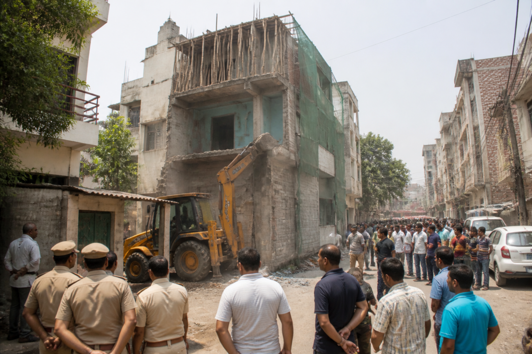 MCD demolition drive targeting an unauthorised building in Delhi