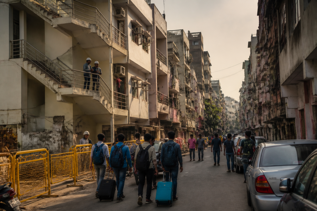 Delhi PG accommodation safety concerns near a dense student housing lane in Satya Niketan