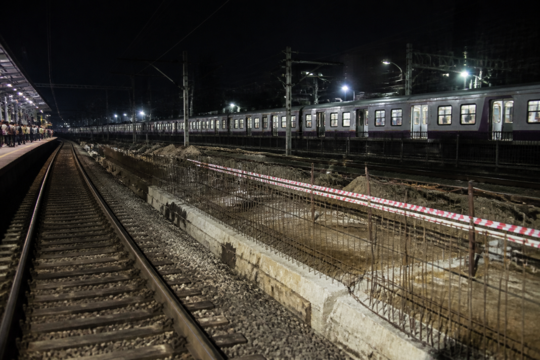 Titwala railway station during Central Railway platform-extension work affecting local trains