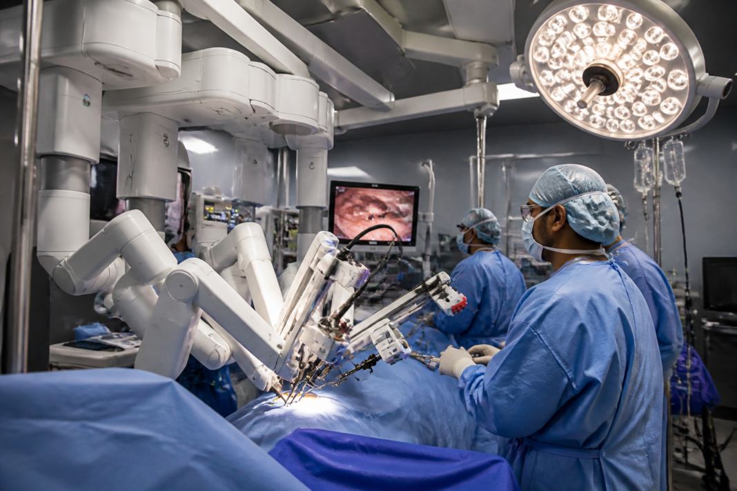 Robotic surgery equipment in an operating theatre at Mumbai's JJ Hospital