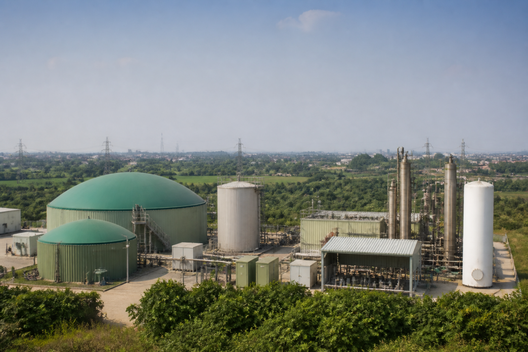 Industrial BioCNG plant infrastructure representing the planned Paras Dairy and KIS Group project
