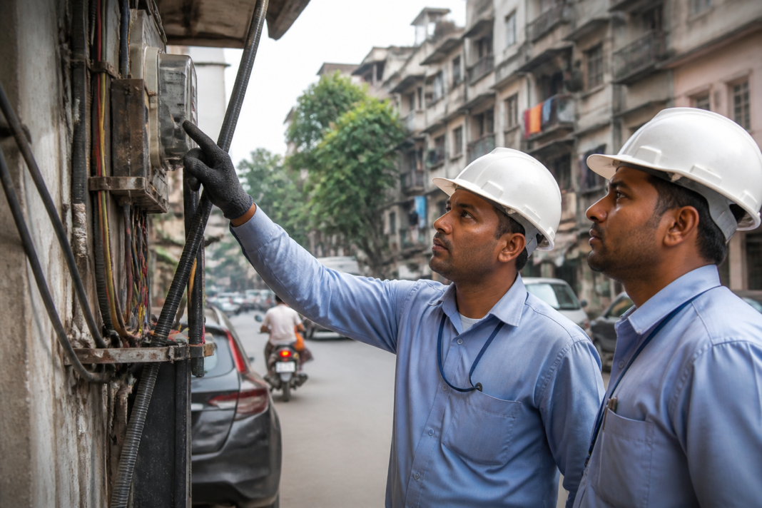 Mahavitaran electricity distribution infrastructure in the Thane region, illustrating enforcement against electricity theft