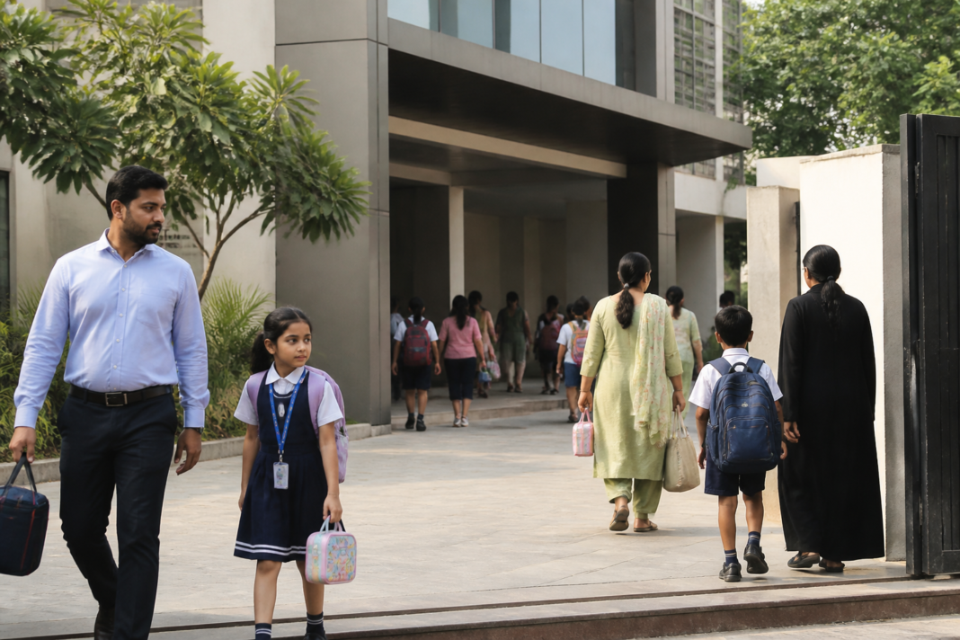 Entrance of a school in Mira Road East where a food circular issued during Paryushan sparked a complaint and education department scrutiny