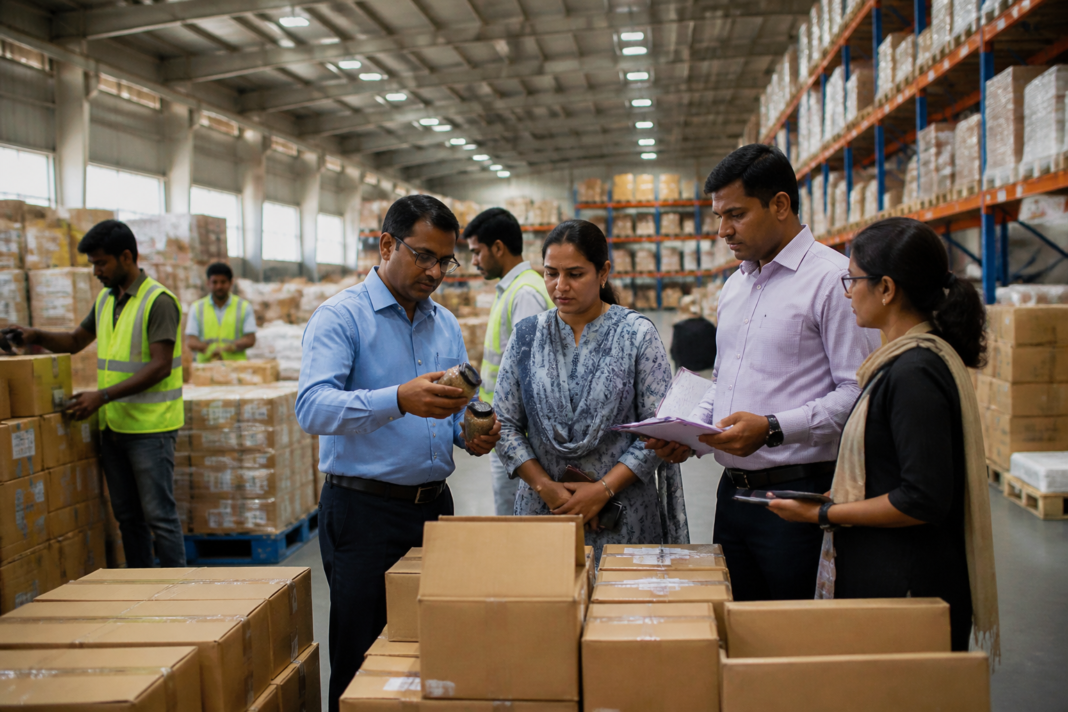 Amazon fulfilment warehouse in Bengaluru during a food safety inspection