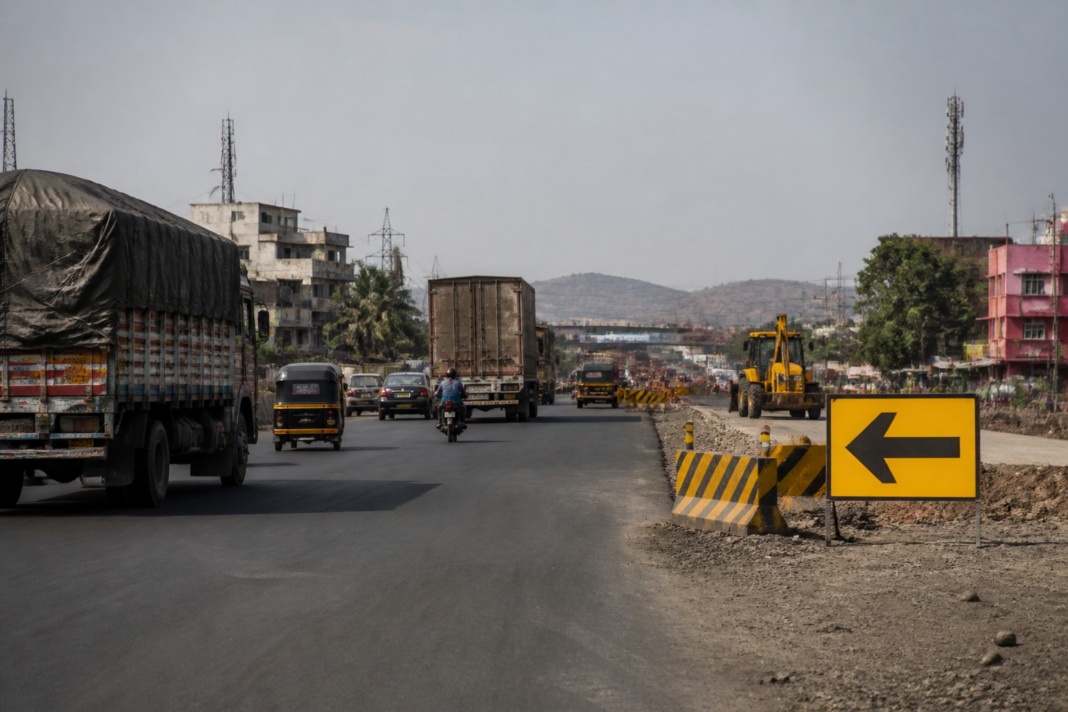 Traffic on the Mumbai-Ahmedabad Highway near Charoti Naka in Palghar ahead of a smart meter protest