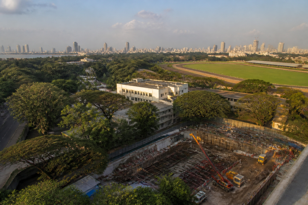 Trees and construction activity at Mumbai’s Mahalaxmi Racecourse