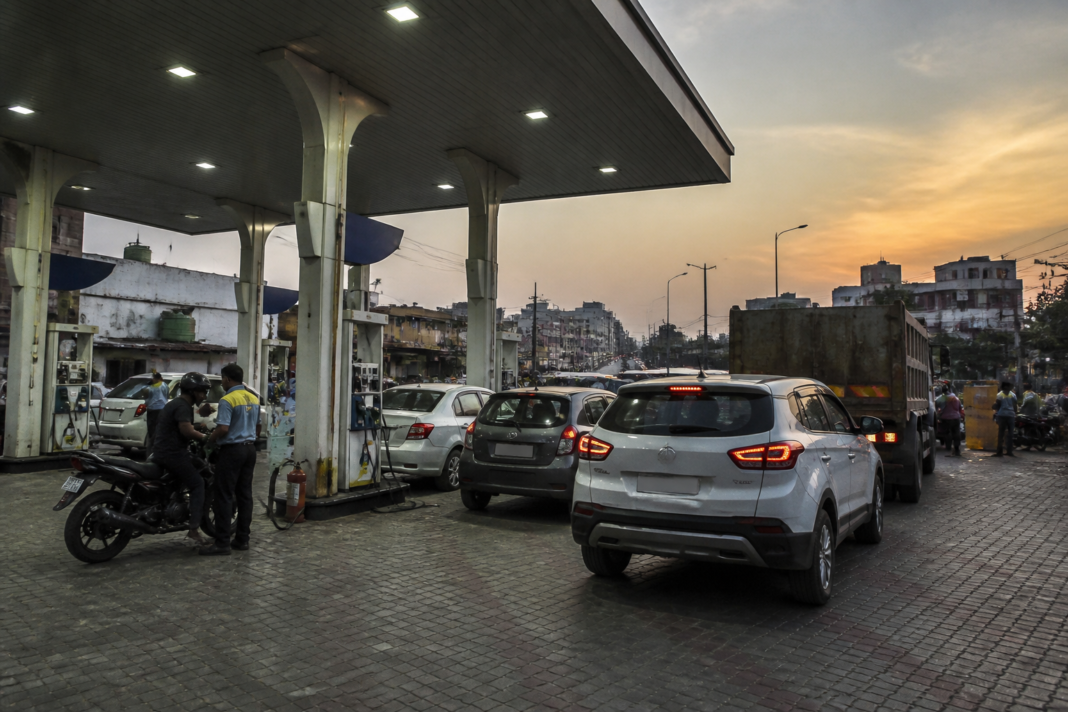 Fuel station pumps in an Indian city as crude oil prices put pressure on petrol and diesel costs