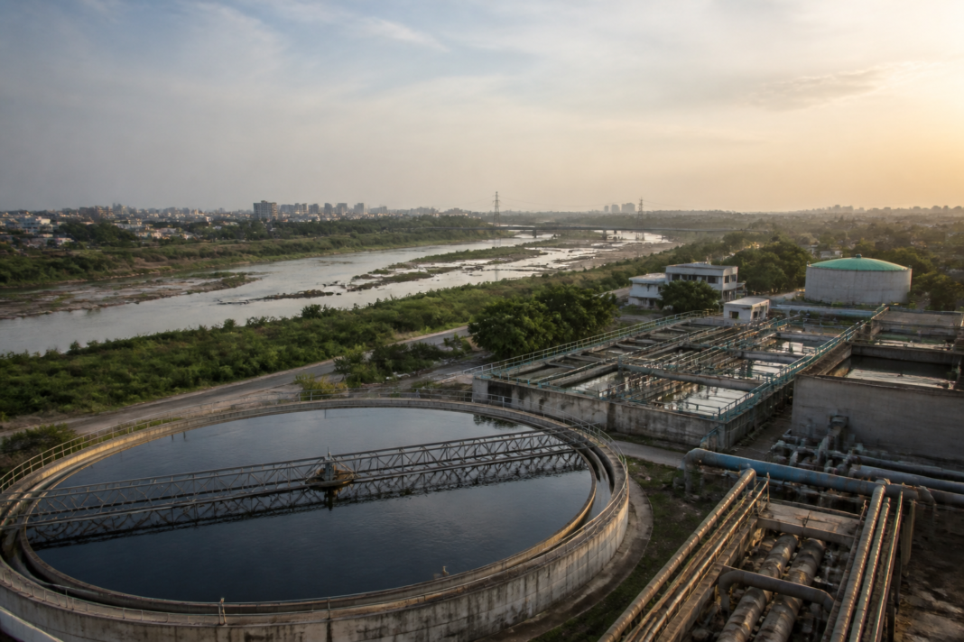 Sewage treatment infrastructure connected to Hyderabad's Musi river and urban water network