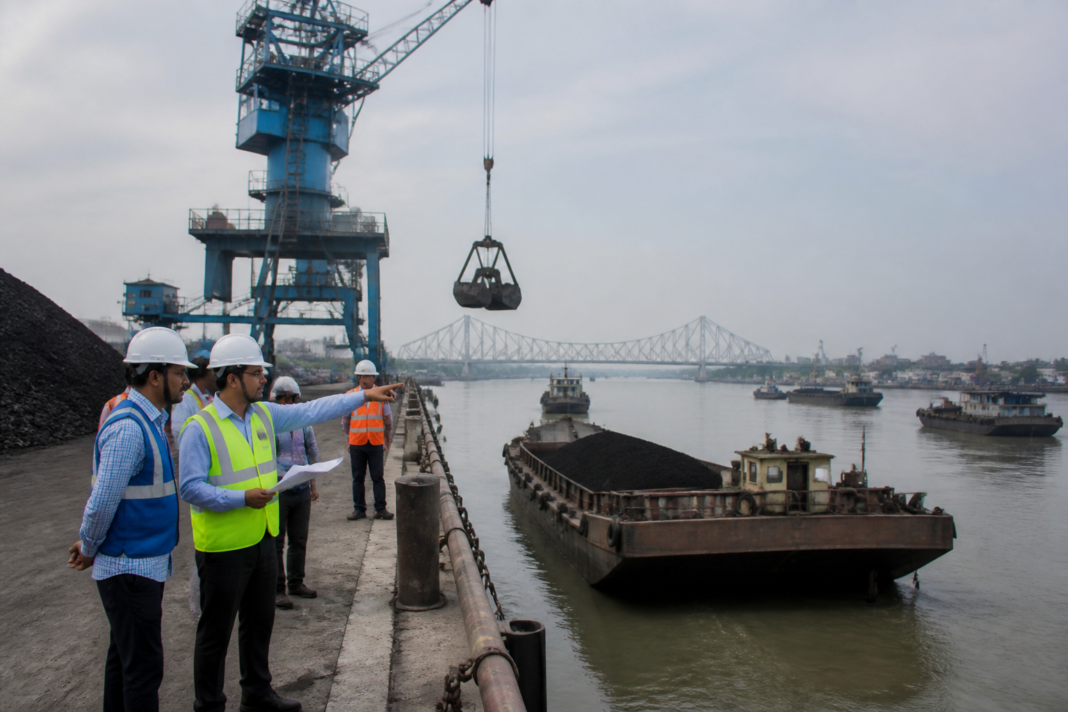 Port infrastructure and inland waterway cargo operations representing the Balagarh port project in Hooghly